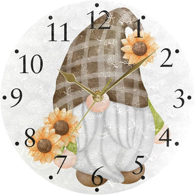 Reloj pared gnomo girasol silencioso arte moderno redondo