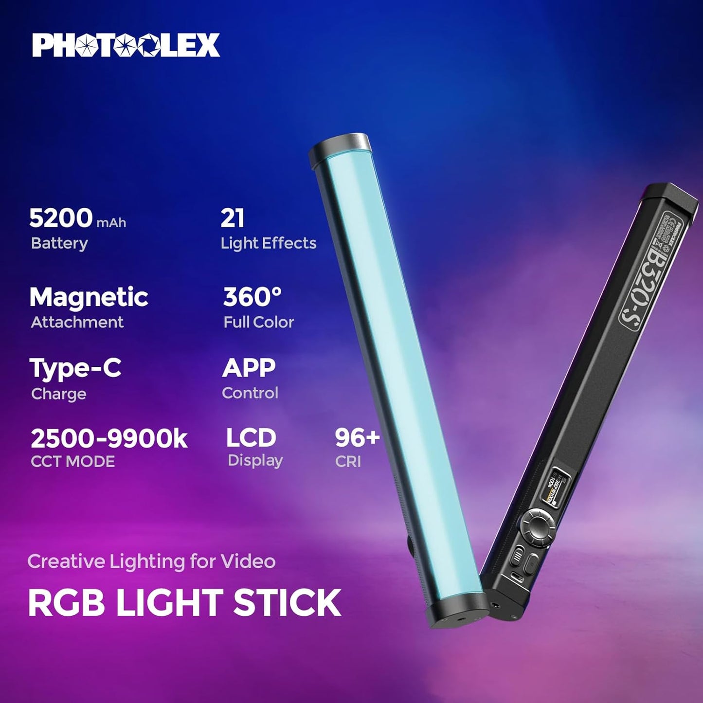 Barra luz RGB magnética 5200mAh 2500K-9900K estudio vlog