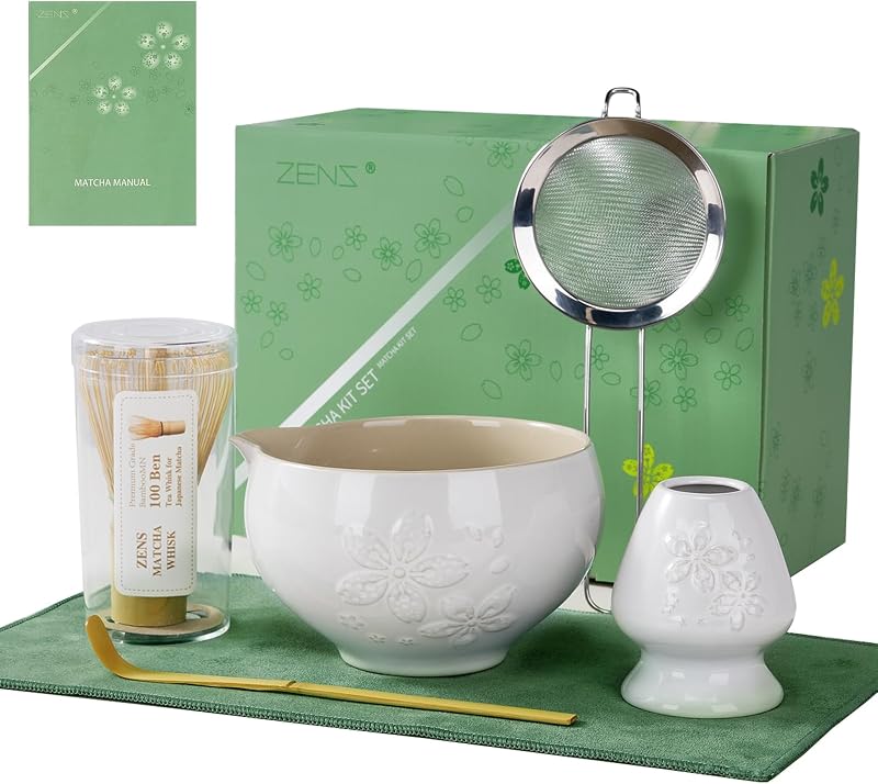 Set 6 Pzas Té Matcha Cerámica Tazón 15oz Batidor Bambú Chasen