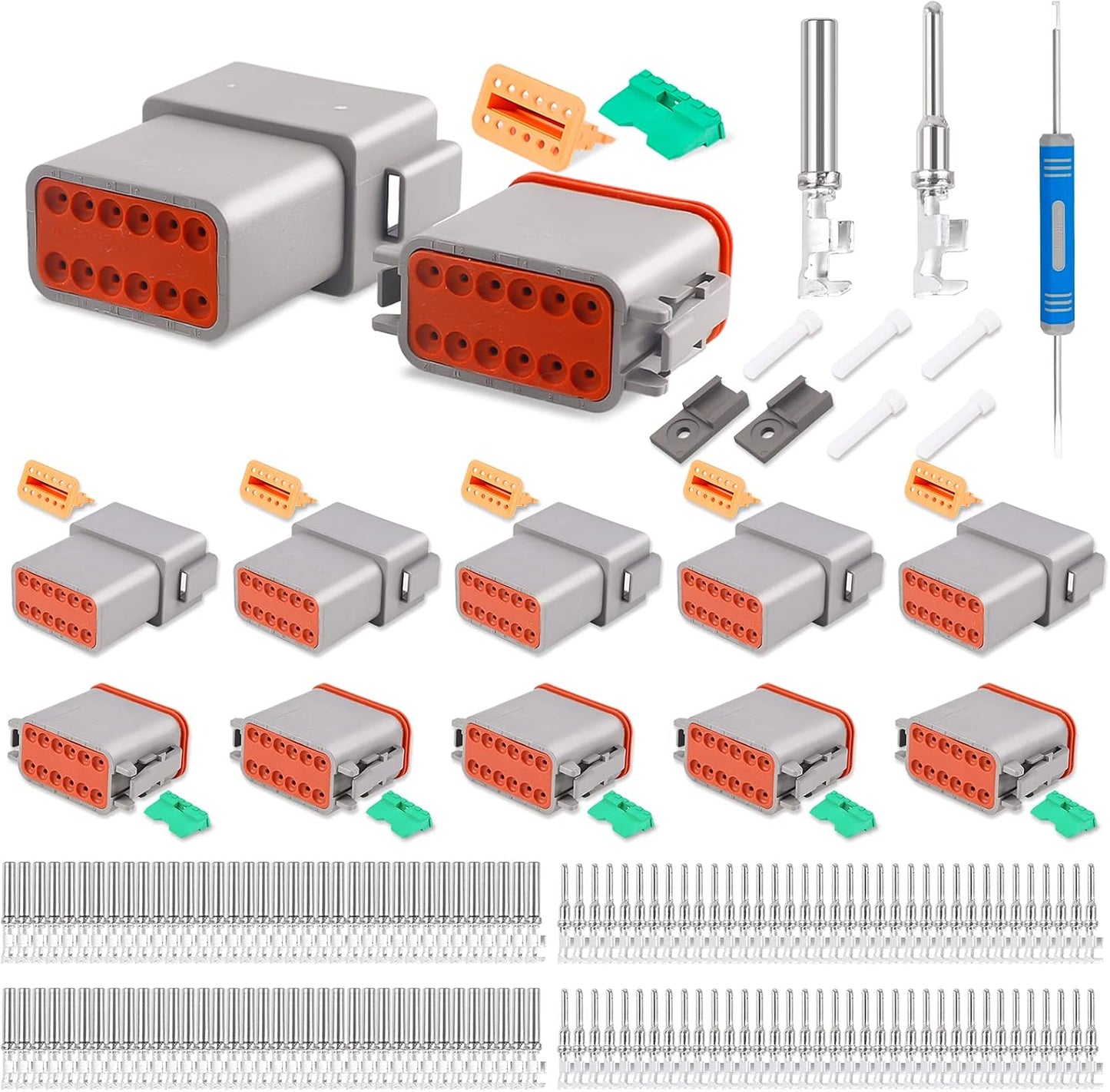 Kit conectores DT 12 pines grises 16 contactos para camiones