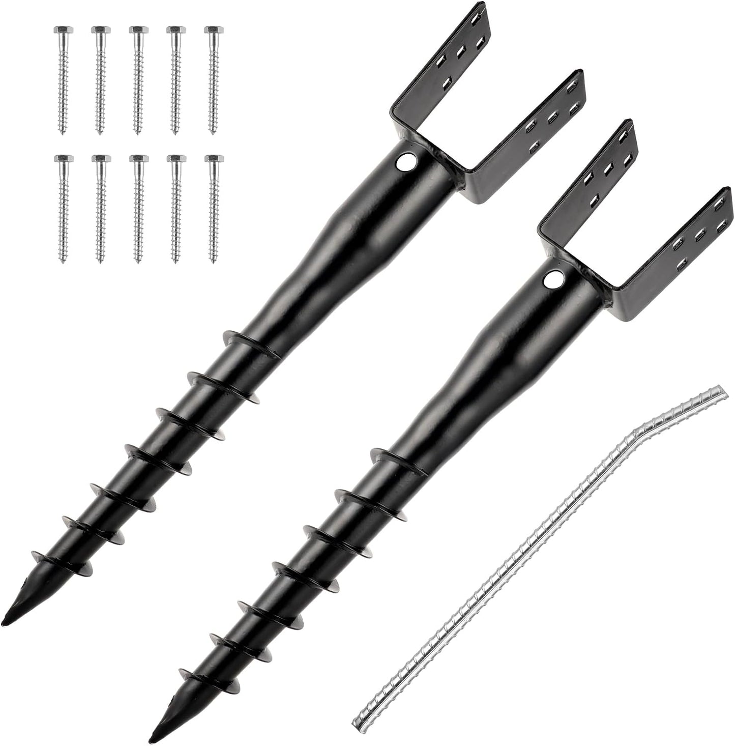 Anclaje U negra para poste madera 4x4 con barra 27pulg
