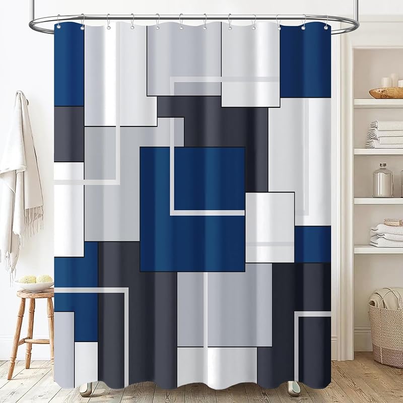 Cortina ducha geométrica 72x78 pulg poliéster impermeable