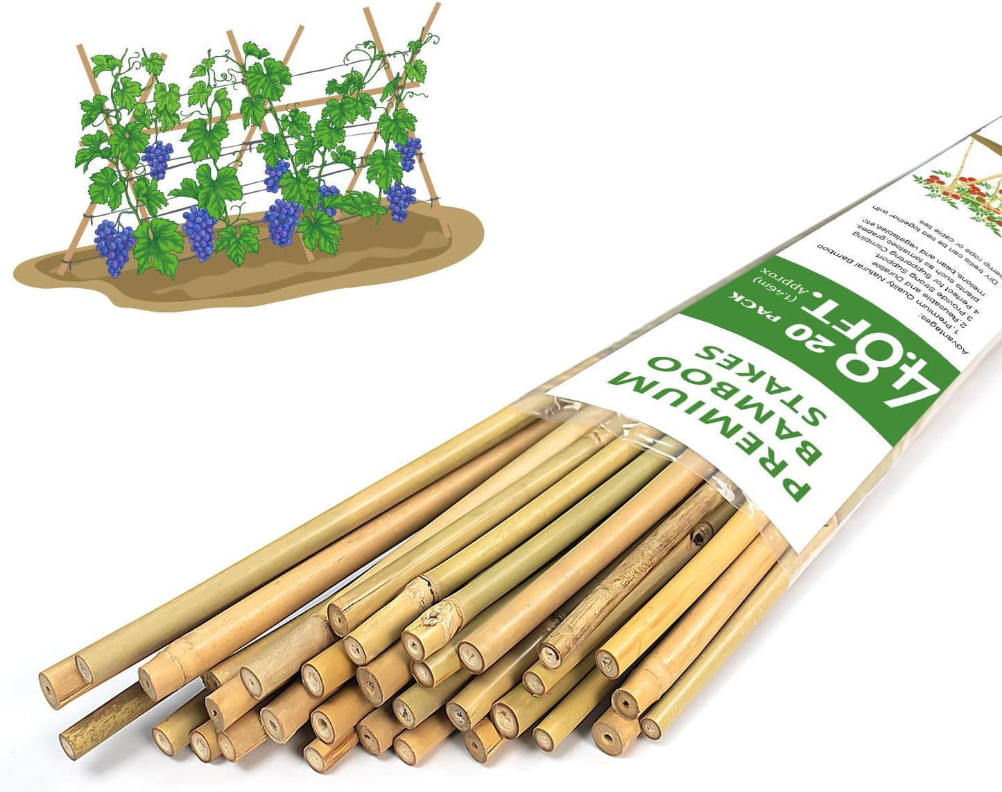 Estacas bambú 20 pzas 4.8ft para tomate vegetales