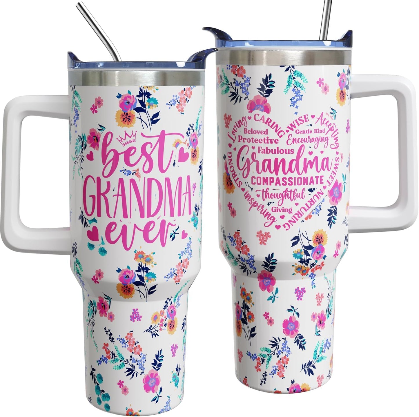 Taza con asa tapa popote 40oz regalo abuela