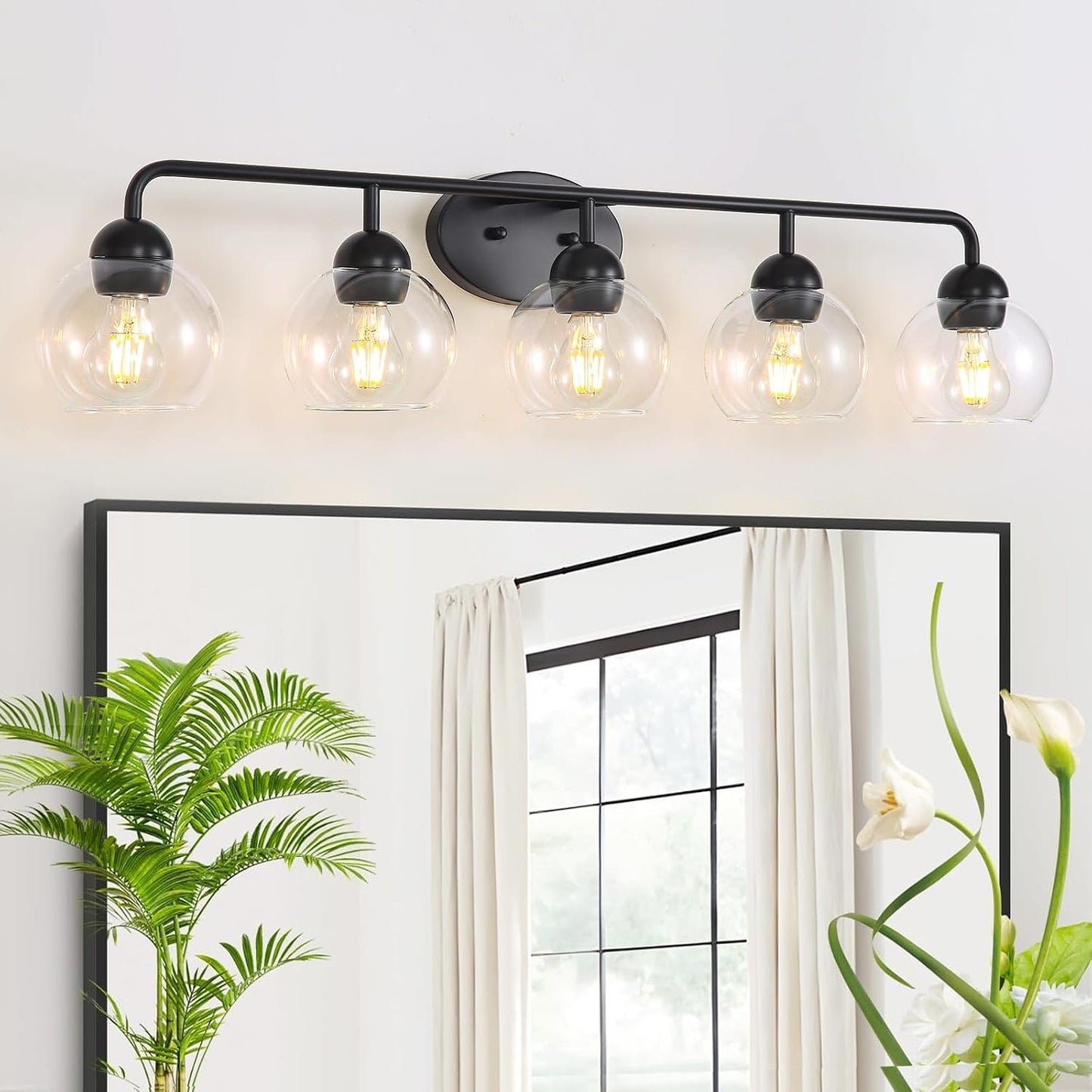 Lámpara baño negra 5 luces cristal globo E26