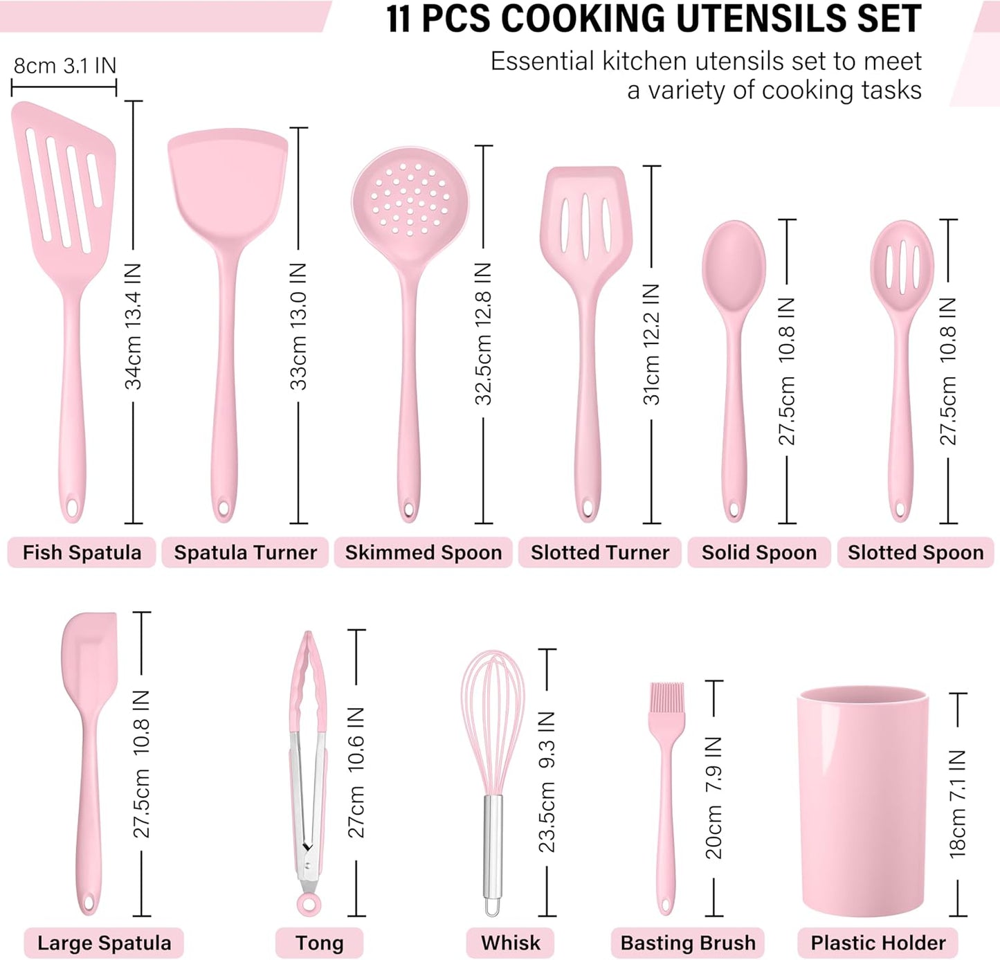 Set 11 Utensilios Silicón Antiadherente con Soporte