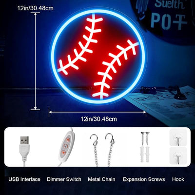 Letrero neón béisbol LED regulable USB sala dormitorio