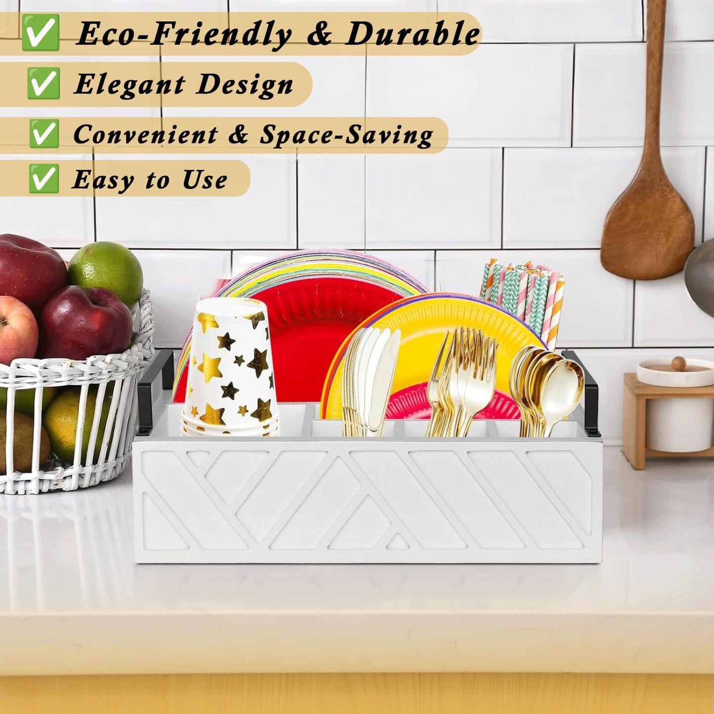 Dispensador platos papel madera 6 compartimentos cocina