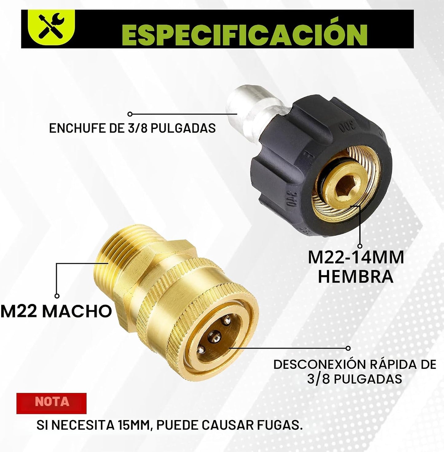 Set 8 adaptadores M22 a 3/8 y 3/4"