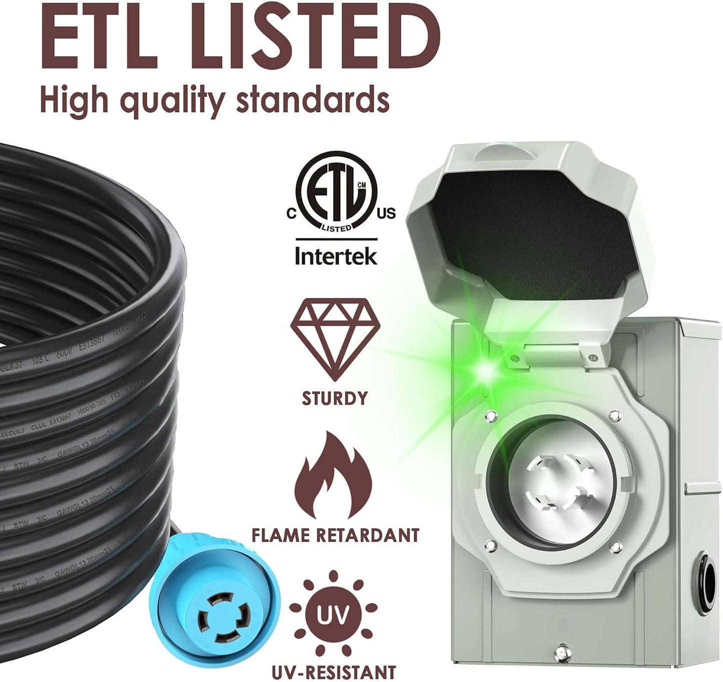 Cable extensión generador 30 pies 30A NEMA L14-30P/L14-30R
