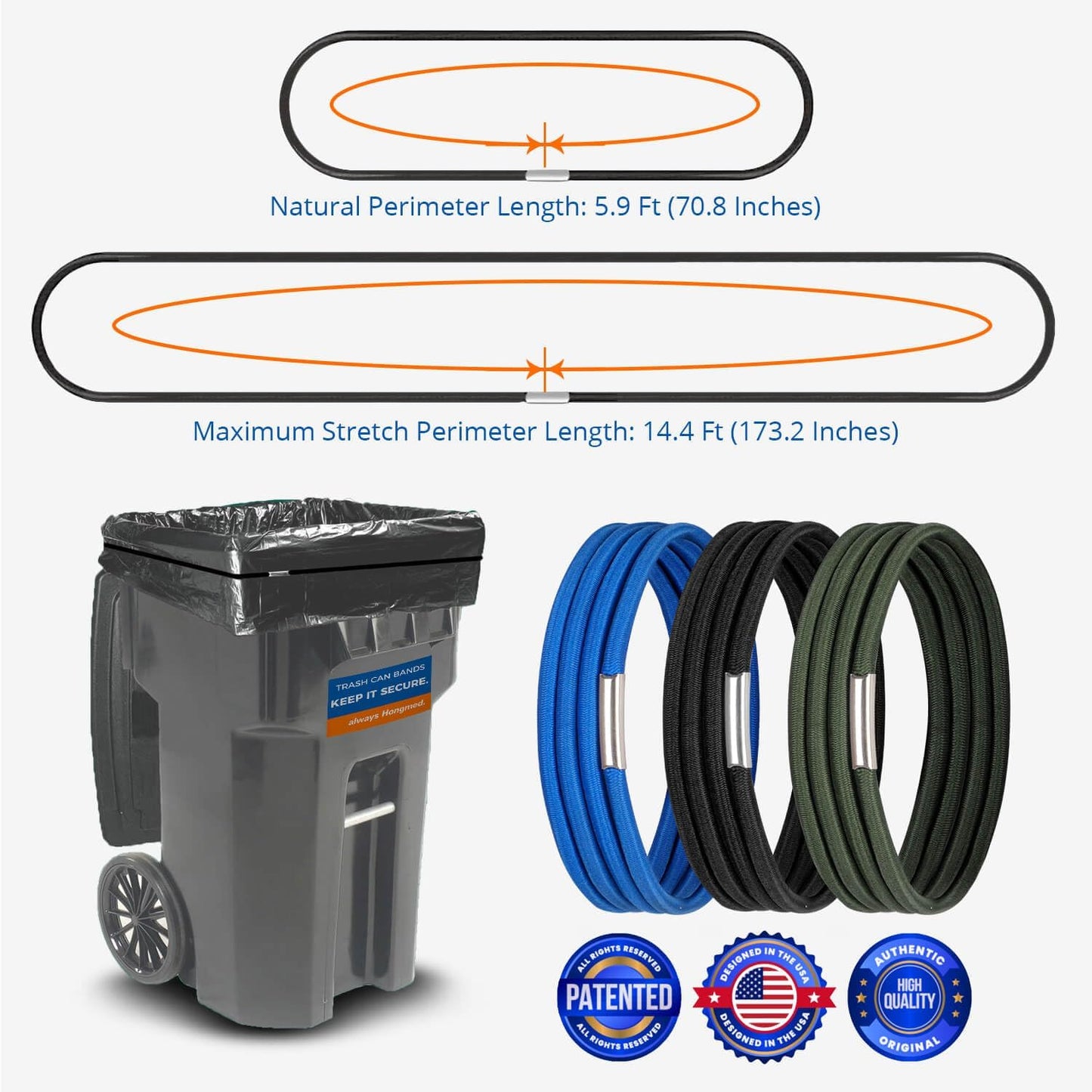 3 Bandas para botes basura 55-96gal duraderas goma