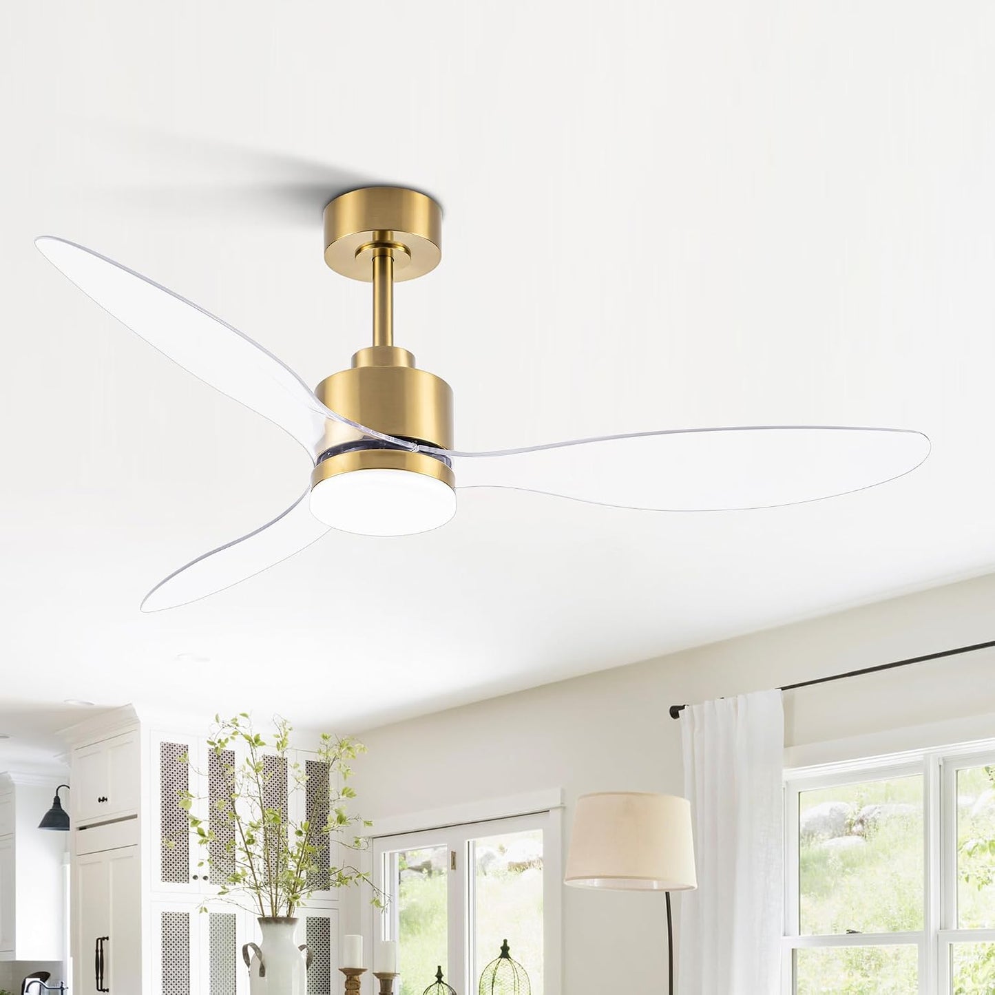 Ventilador techo 52pulg LED control remoto 3 aspas dorado