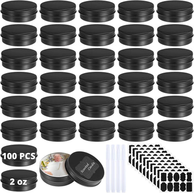 100 Latas Aluminio Negro 2oz Tapa Rosca para Lociones y