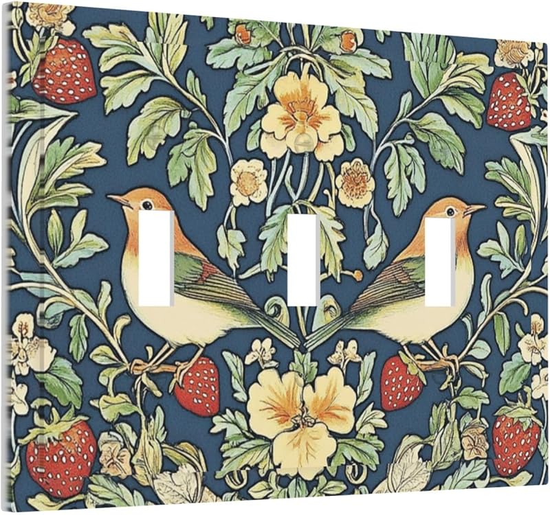 Placa interruptor pared vintage william morris 3 segmentos