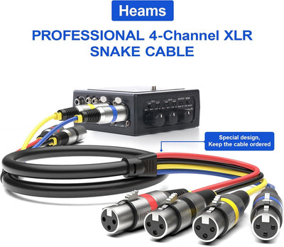 2 Cables XLR 3pies 4 Canales Macho a Hembra Profesional