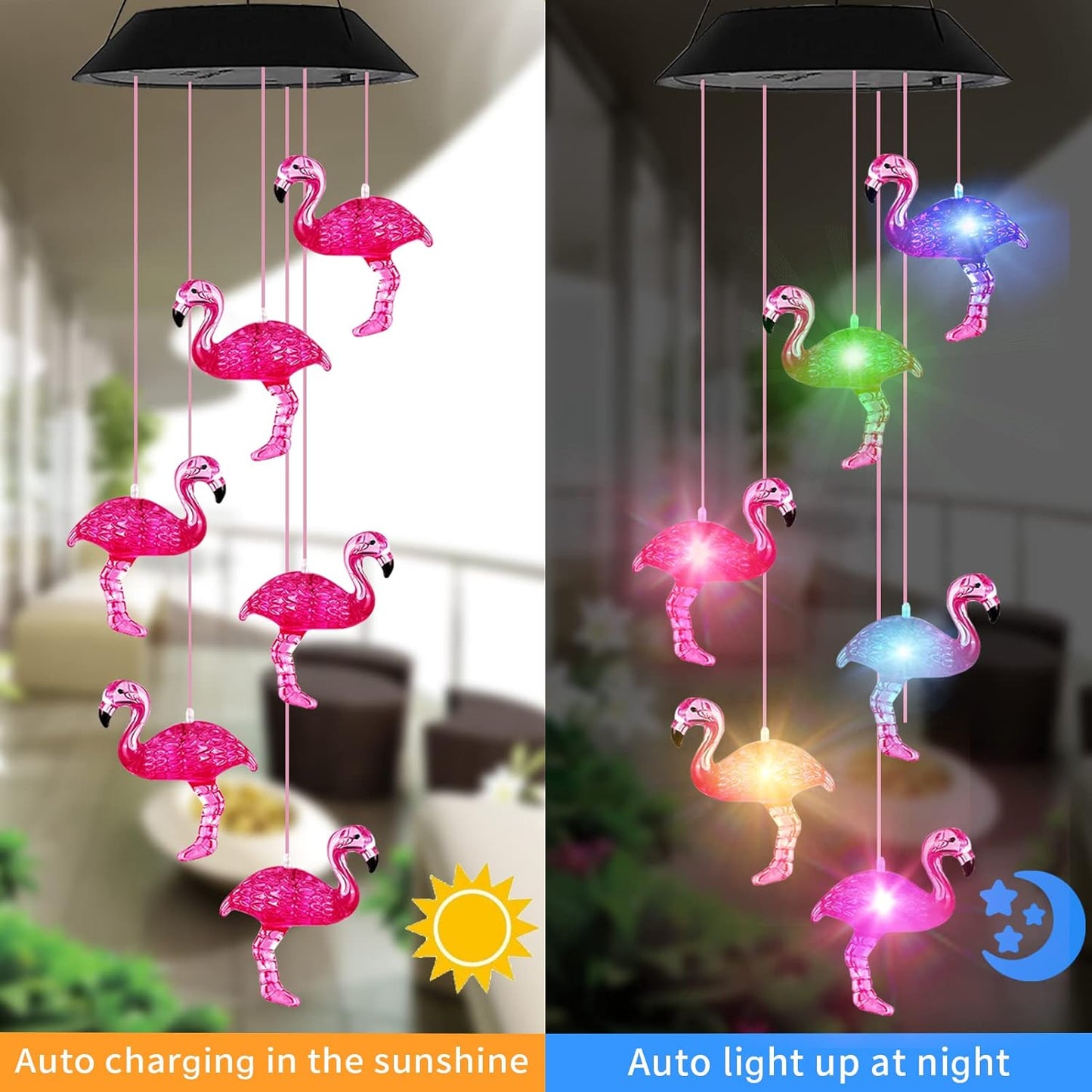 Campanillas viento solares con 7 luces LED para jardín