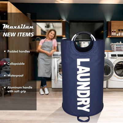 Cesta lavandería extragrande 125L alta plegable azul oscuro