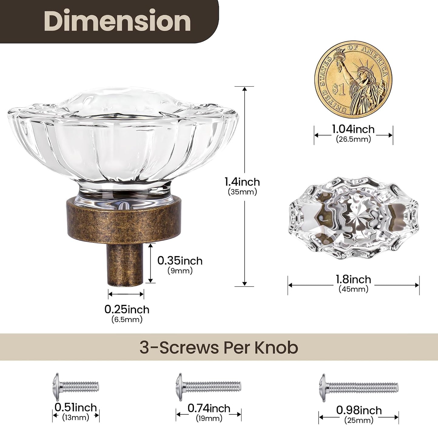Pack 16 pomos cristal bronce envejecido para cajones