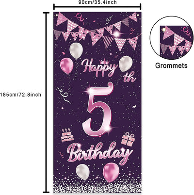 Cartel feliz 5º cumpleaños globos decoración puerta
