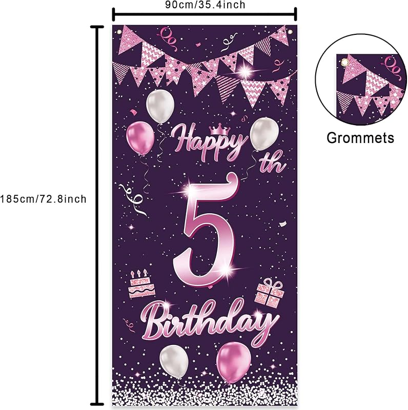 Cartel feliz 5º cumpleaños globos decoración puerta