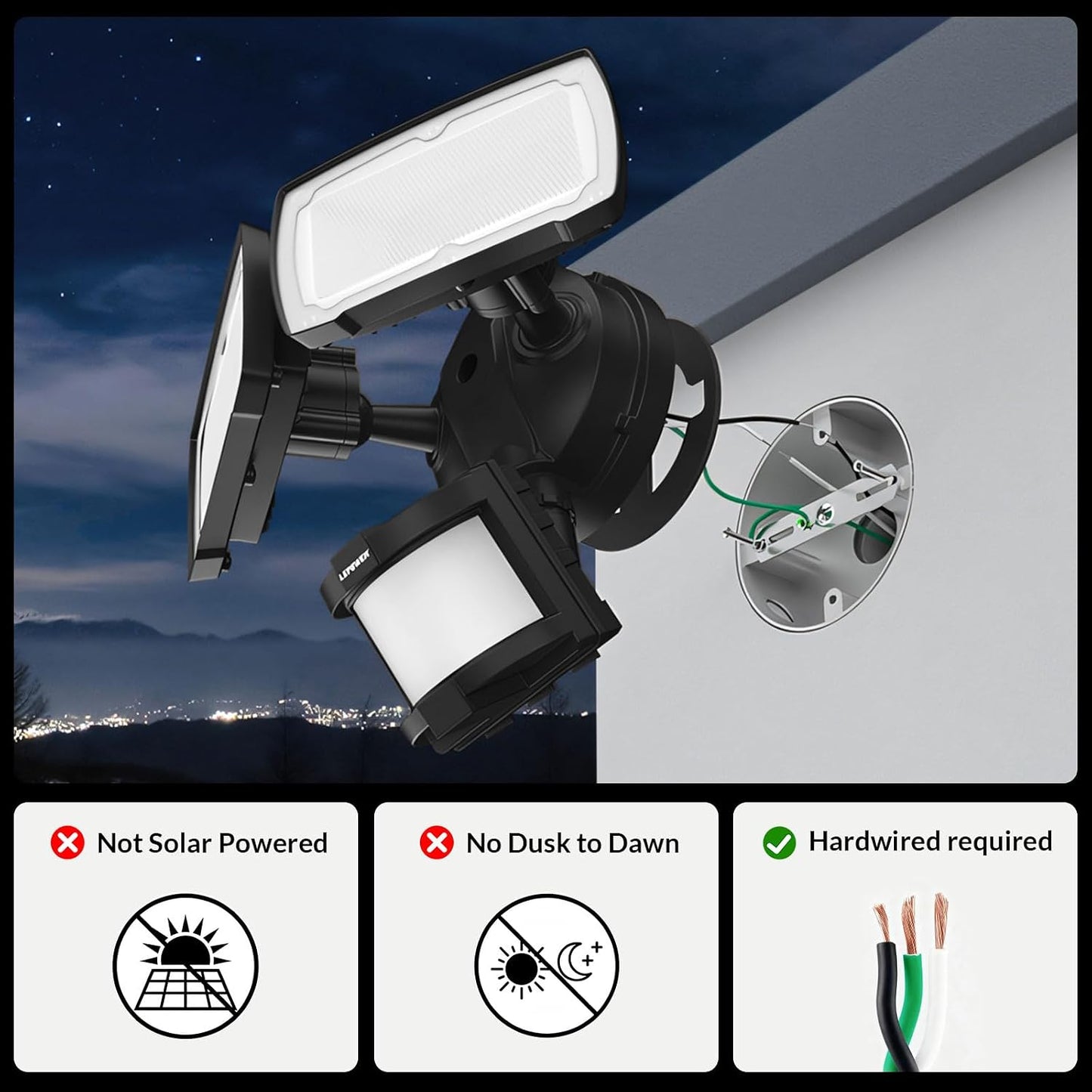 Luces LED seguridad sensor movimiento 40W 72ft IP65