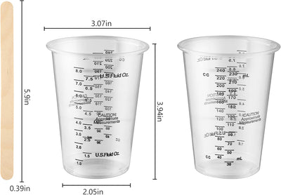 20 Tazas Plástico Transparente 8oz con Varillas Madera para Mezclar