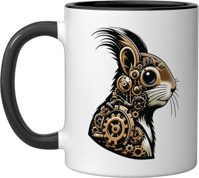 Taza cerámica estilo steampunk para amantes de ardillas, negro/blanco