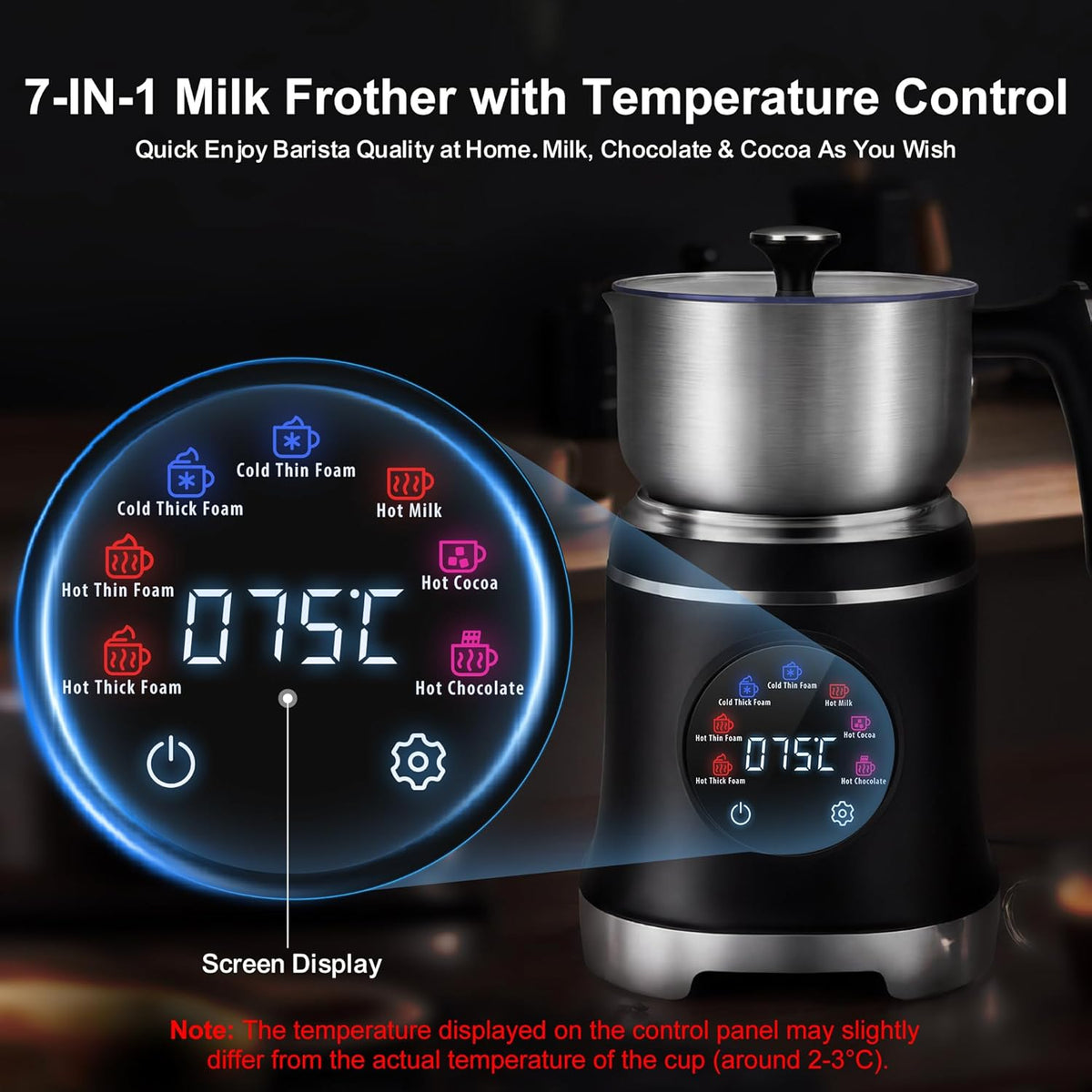 Espumador leche 7en1 acero inox 20.3oz control temperatura