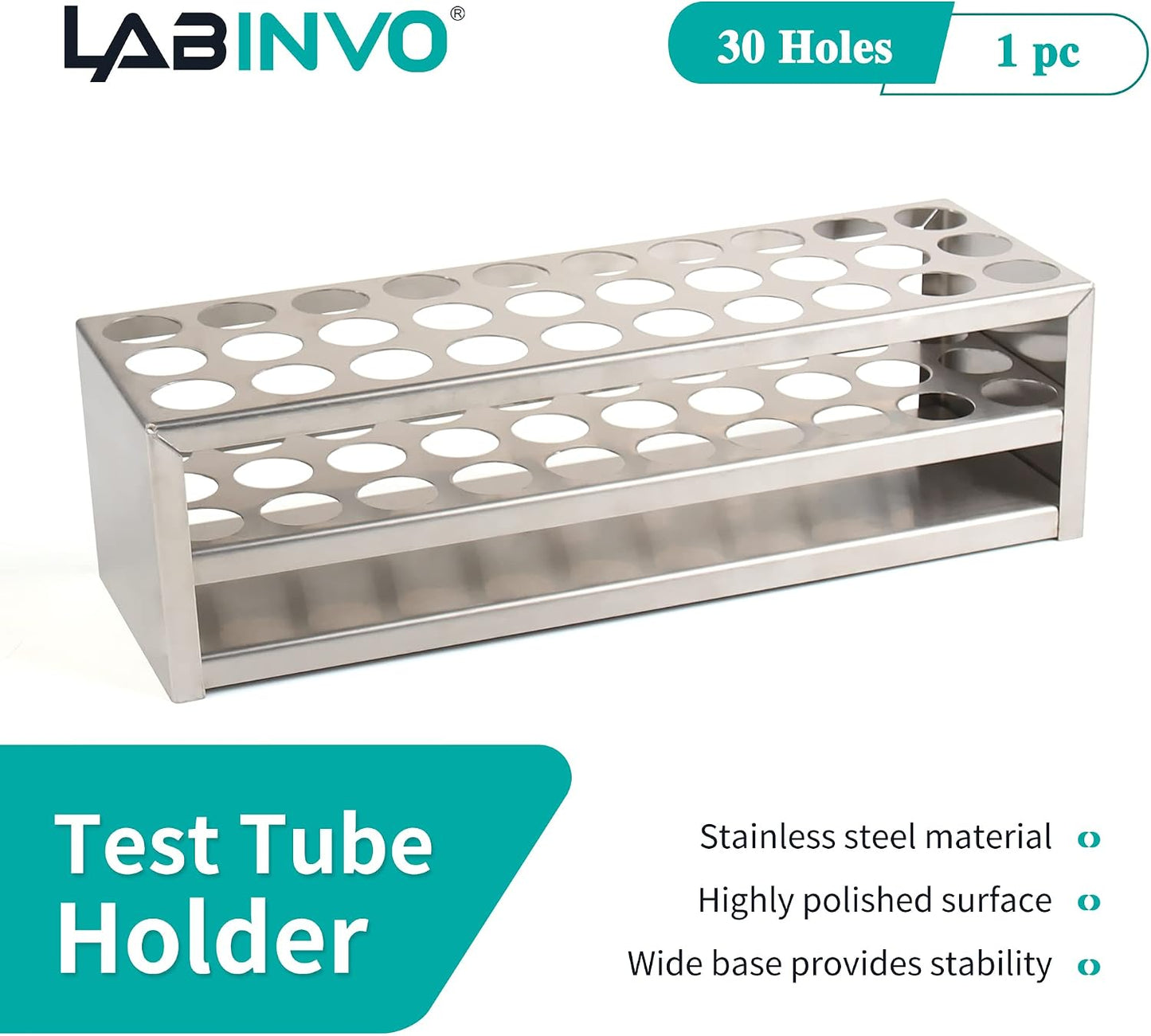 Estante tubo 30 agujeros 3x10 para tubos 18mm acero inox