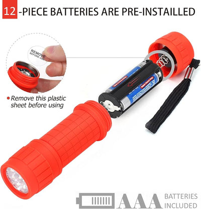 Set 4 linternas 9 LED con pilas AAA para clase y campamento