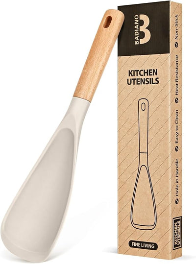 Cuchara silicona mate antiadherente mango madera 11.4pulg