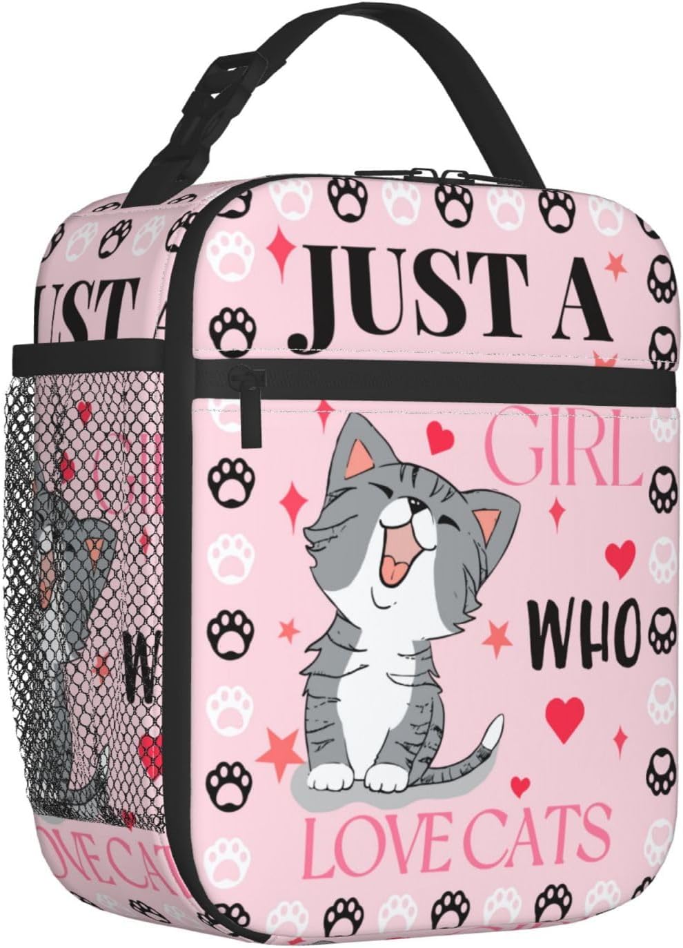 Bolsa almuerzo térmica rosa con gato
