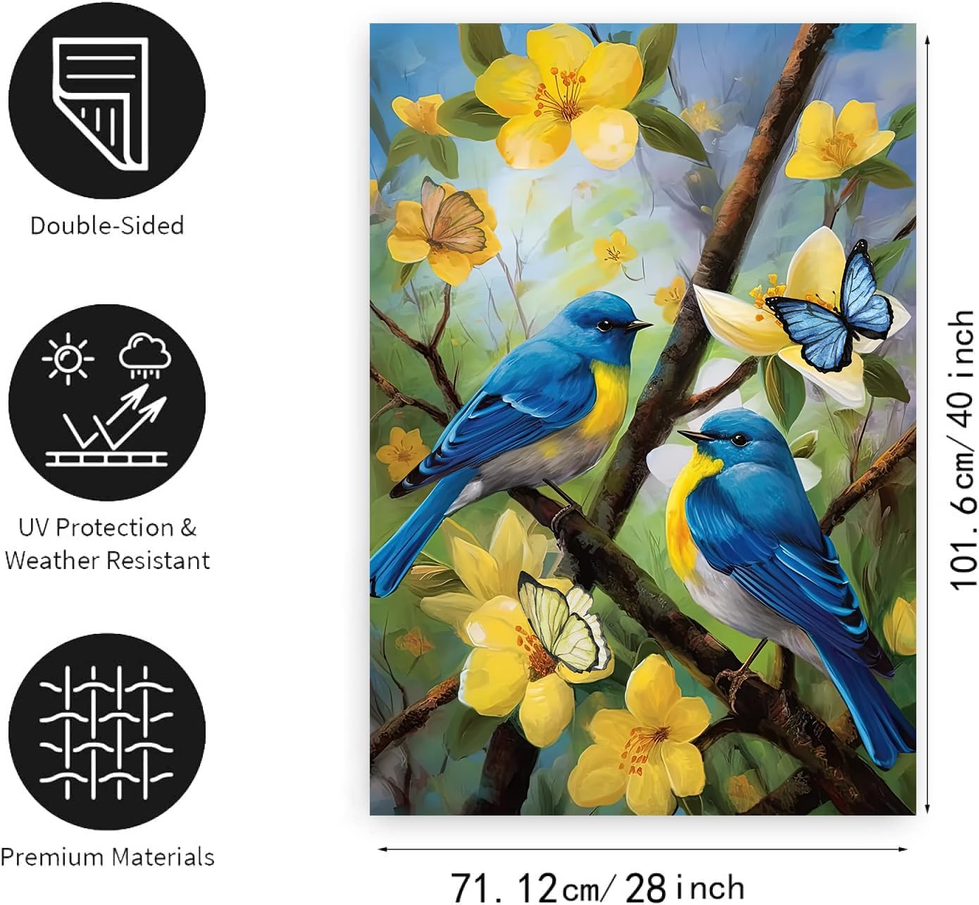 Banderas jardín doble cara 28x40" flores y pájaros