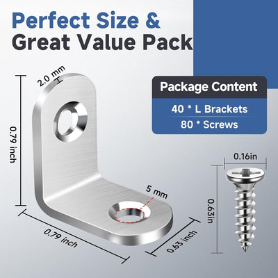 Set 40 Soportes Esquina L Acero Inox para Estantes Madera