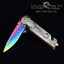 Cuchillo plegable arcoíris 3D para hombres EDC supervivencia