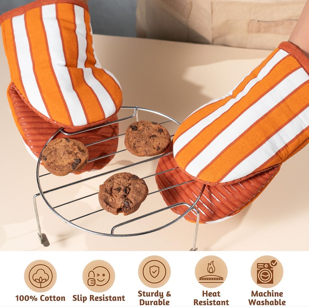 Guantes horno 100% algodón cortos naranja otoño con lazo