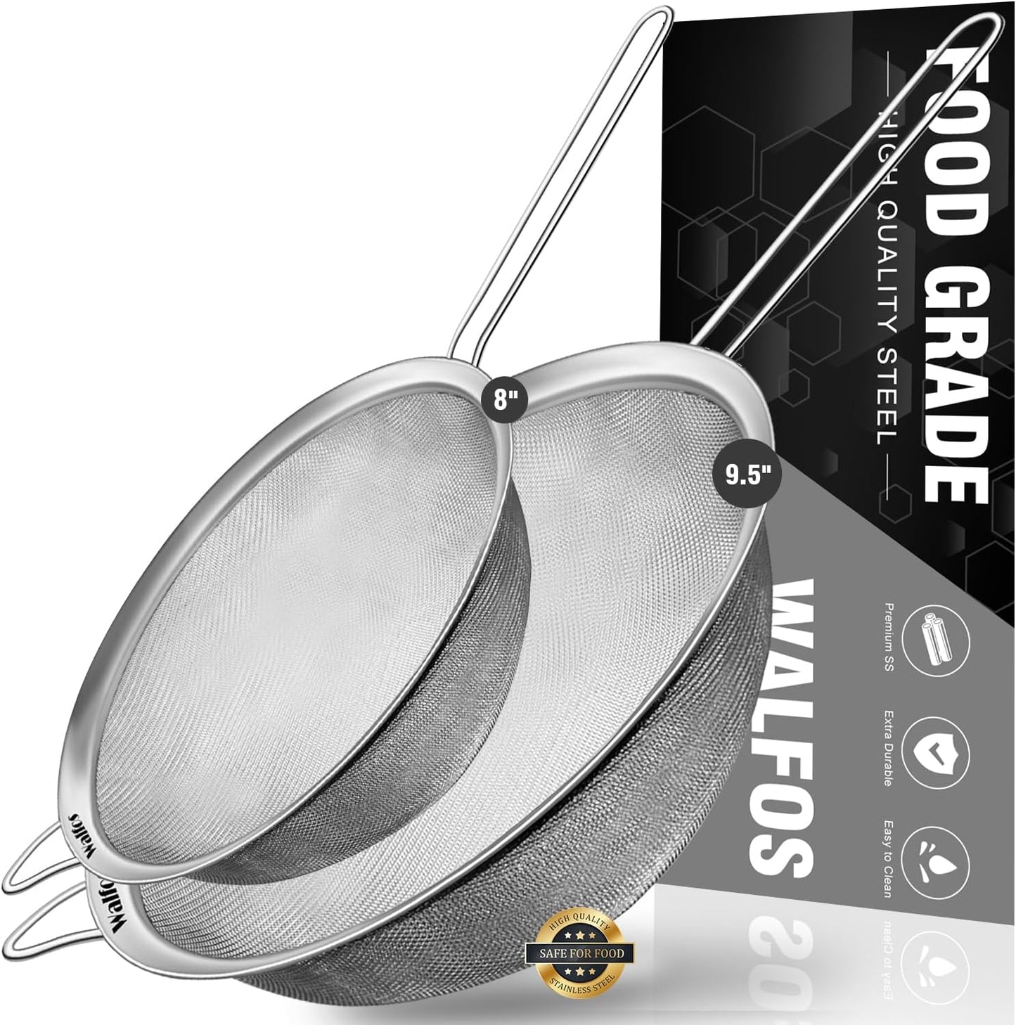 Colador acero inox 9.35x7.8pulg mango resistente