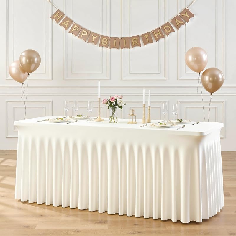 Mantel elastano marfil 6ft para mesa rectangular boda fiesta