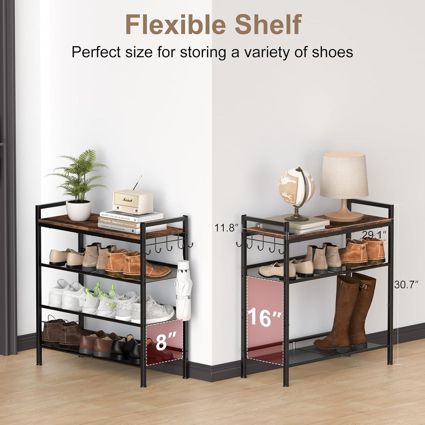 Zapatero metal ajustable 4 niveles baño dormitorio cocina