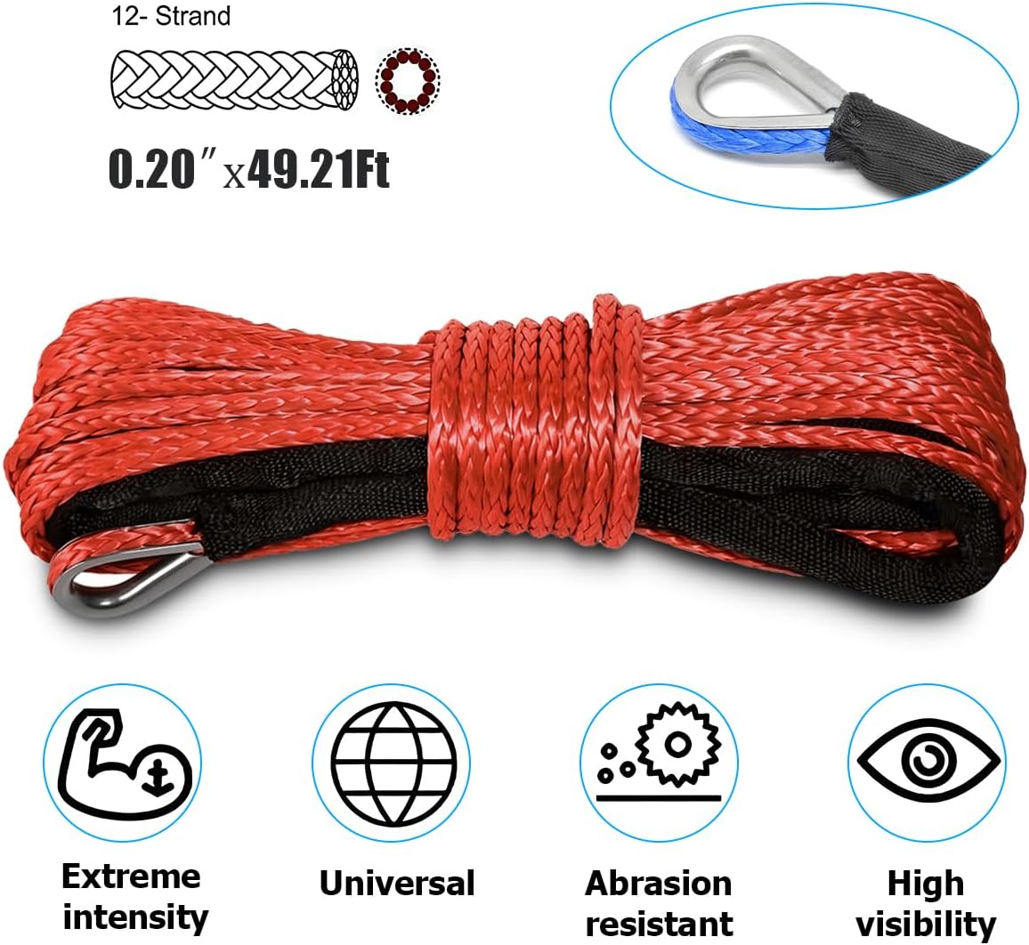 Kit cuerda sintética cabrestante 0.19pulg x49ft 10000lb con funda