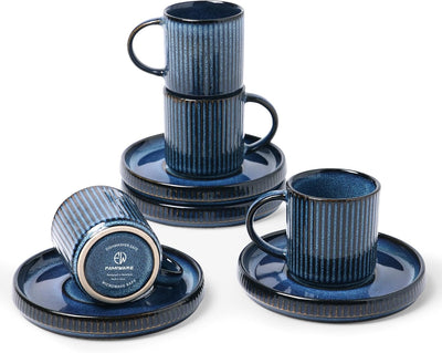 Set 4 Tazas Cerámica Espresso 3oz con Asa y Platillos