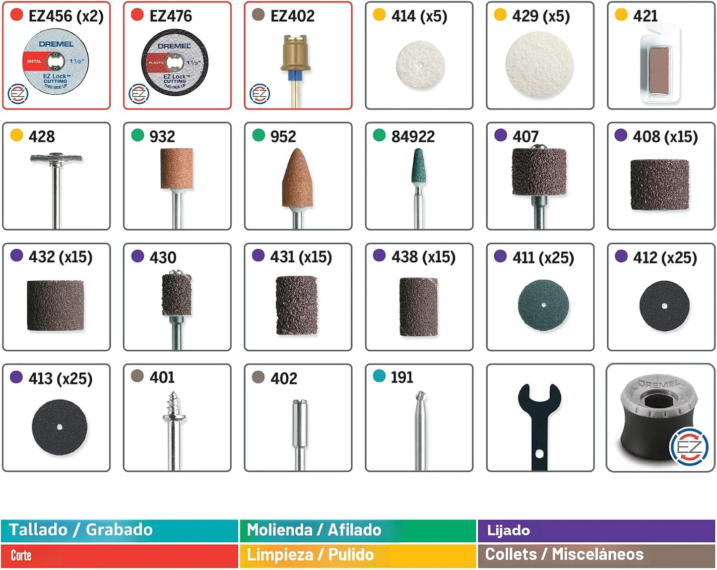 Kit 160 accesorios herramientas rotativas EZ Lock disco