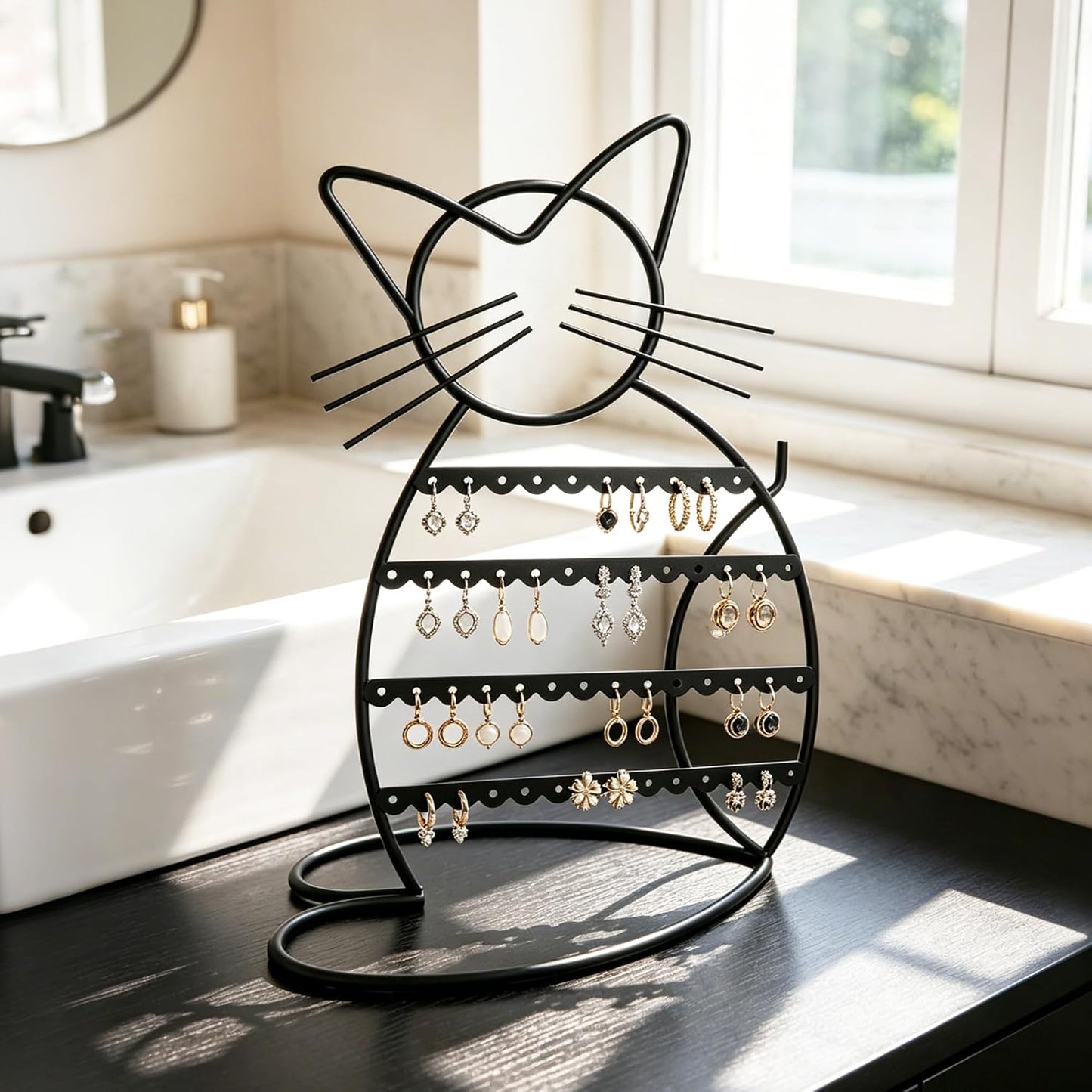 Organiz. joyas forma gato 48 agujeros para niñas negro