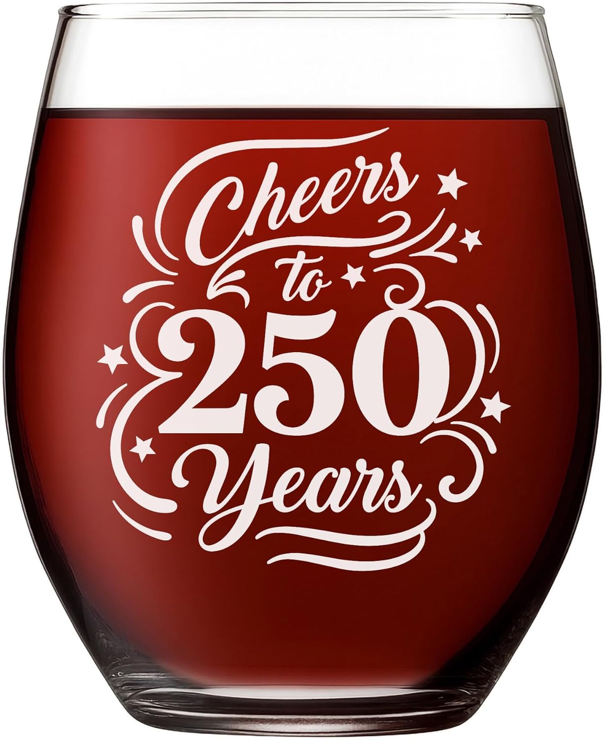 Copa vino grabada láser 17oz 250 años EE.UU.