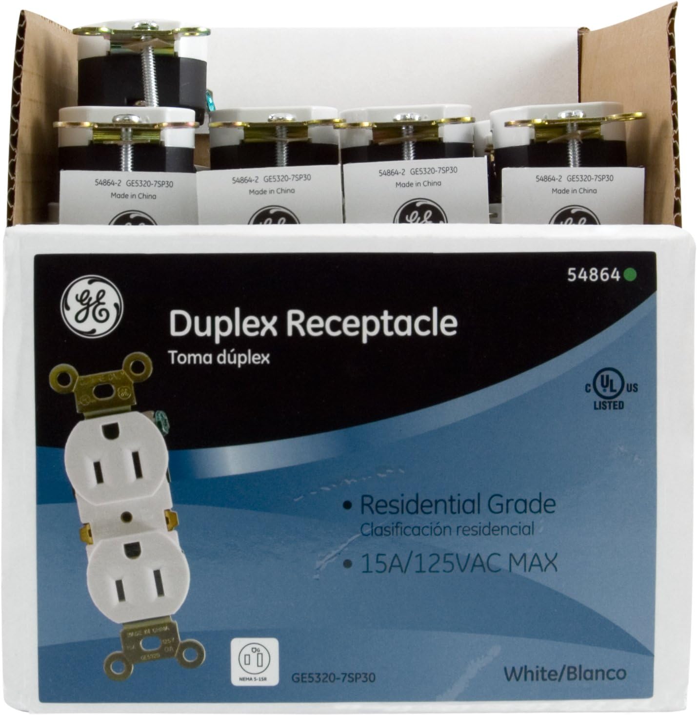 Toma de corriente dúplex 3 clavijas blanco 15A UL
