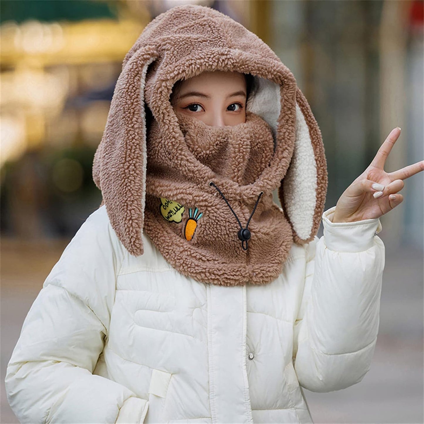 Calentador cuello invierno mujer orejas conejo resistente viento