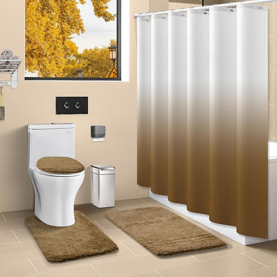 Set 4 cortinas ducha gris pardo con cubierta inodoro