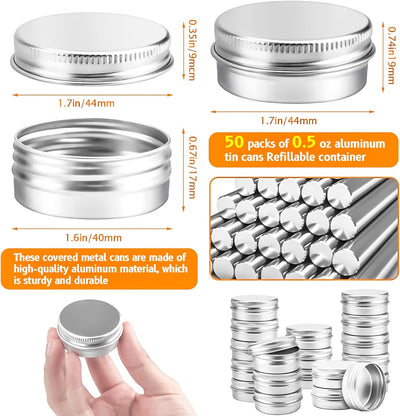50 Latas Aluminio 0.5oz con Tapa para Loción Barba