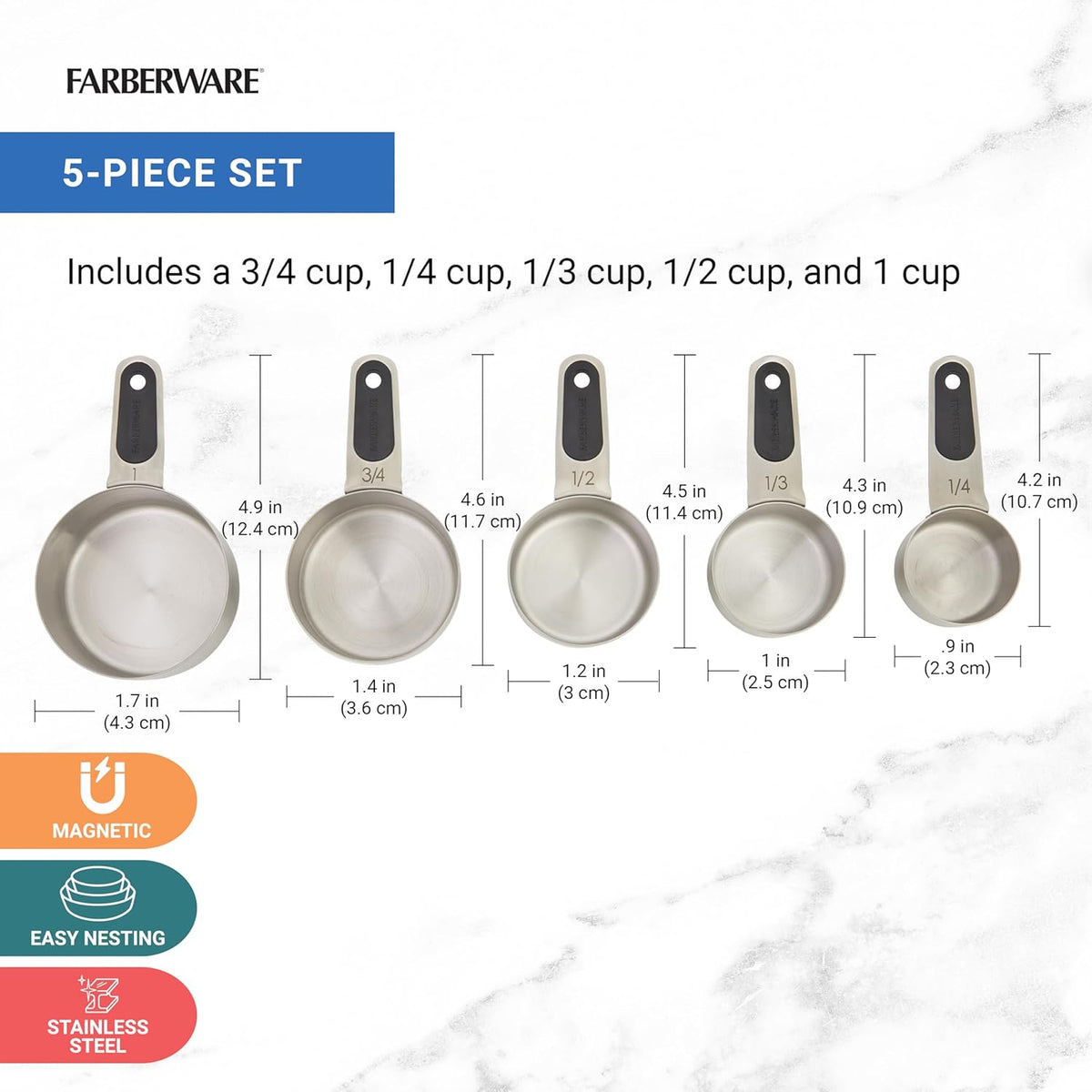 Set 5 Tazas Medidoras Acero Inox con Mangos Magnéticos