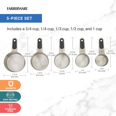 Set 5 Tazas Medidoras Acero Inox con Mangos Magnéticos